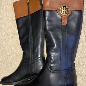 Tommy Hilfiger Black and Brown Two-Tone Over-the-Knee Riding Boots
